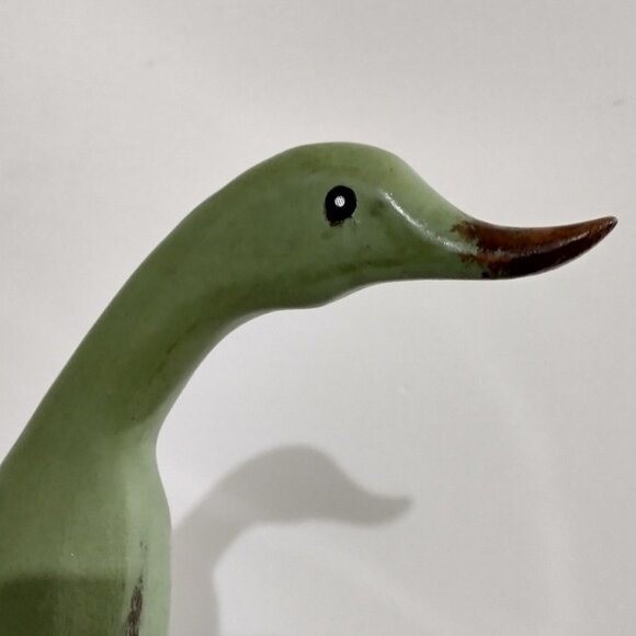 Dcuk Primitive Bamboo Root Hand Painted Wood Sage Green 11.5" tall Duck - Picture 7 of 10